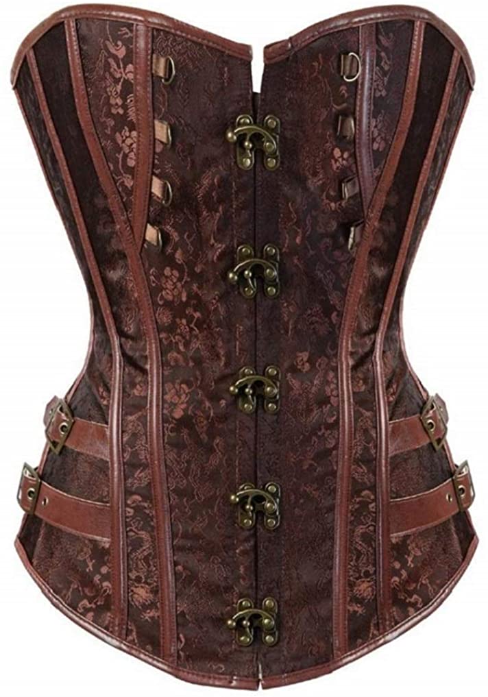 Price:$16.69 Waist Cincher Lace Up Boned Sexy Retro Goth Steampunk Overbust Corset Bustier Top at Amazon Women’s Clothing store