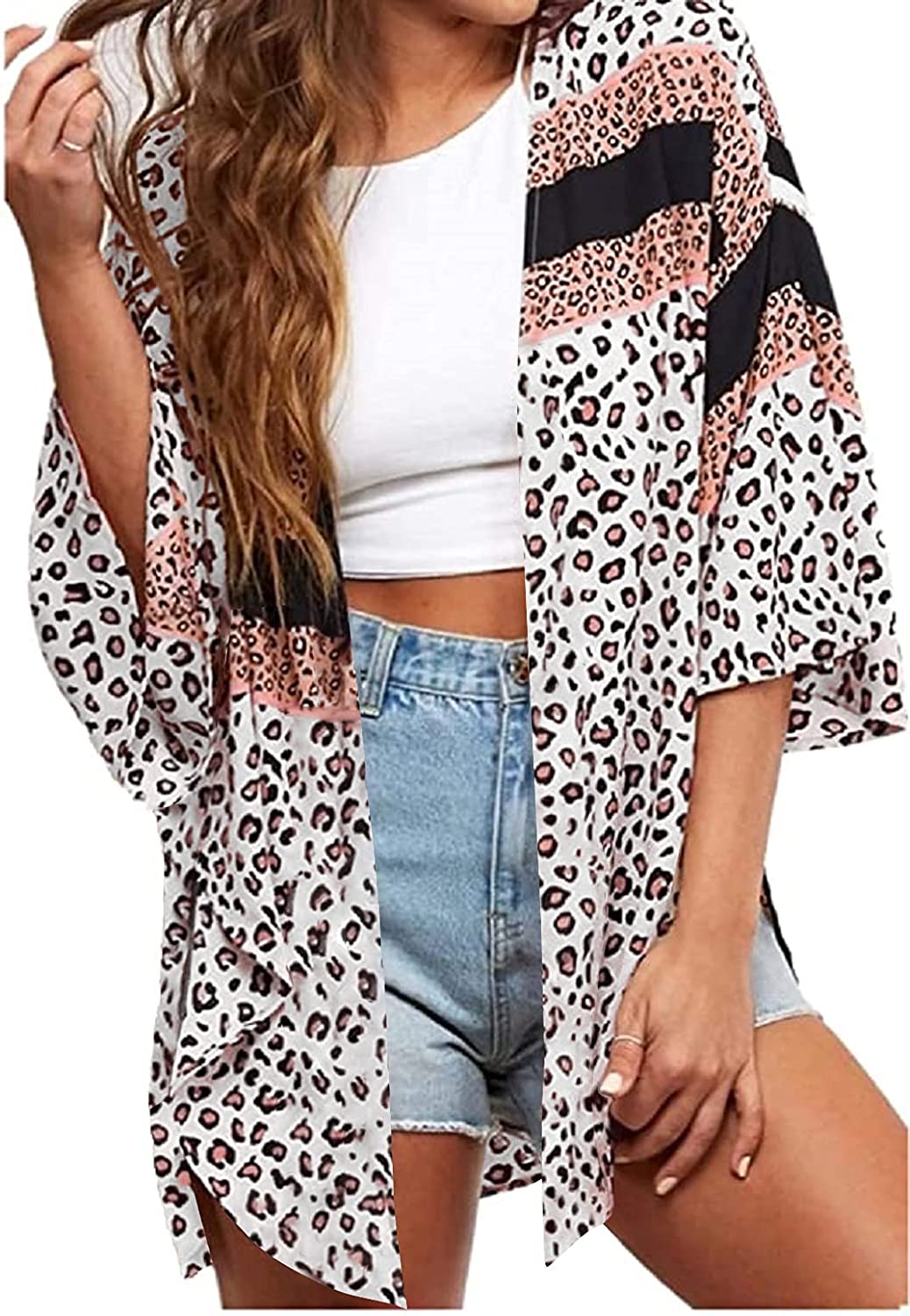 Price:$10.19 Floral Print Puff Sleeve Kimono Cardigan Loose Cover Up Casual Blouse Tops at Amazon Women’s Clothing store