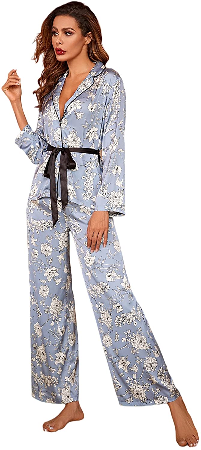 Price:$35.99 Dolcetto Satin Pajama Set for Women Sleepwear Nightwear Long Sleeve Lounge Set: Clothing, Shoes & Jewelry