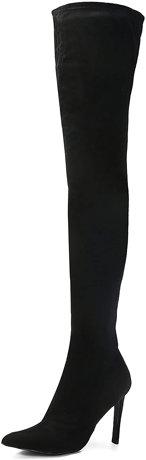 Price:$58.99 Heels Over The Knee Boot Pointed Toe Suede Stretch Sexy Stiletto High Heel Thigh High Boots | Over-the-Knee
