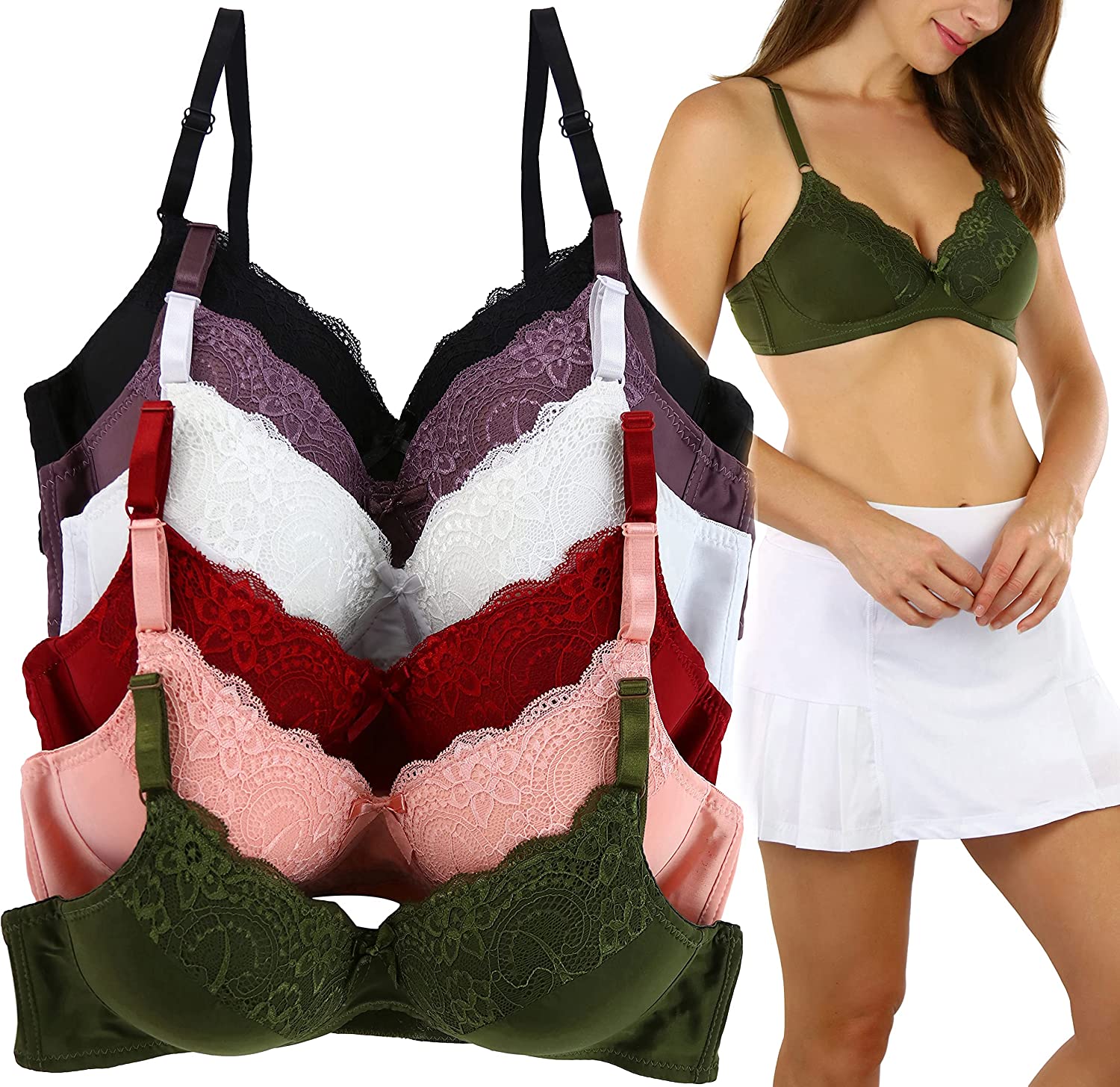 Price:$24.97 Women's Pack of 6 Padded Assorted Styles Supportive Bras Cup Size - A to DDD at Amazon Women’s Clothing store