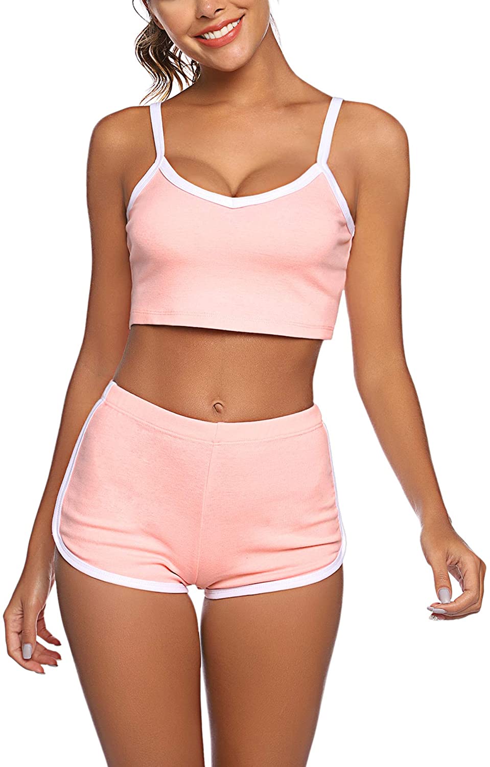 Price:$12.59 Women Sexy Pajamas Set Short Pj Set Sleeveless Crop Cami Top and Shorts Set at Amazon Women’s Clothing store