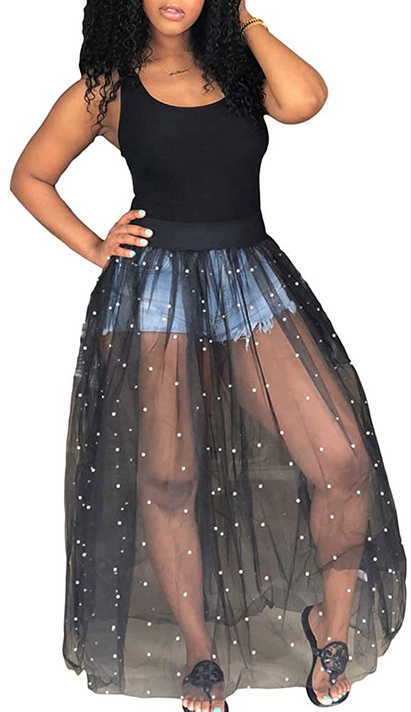 Price:$26.99 Sheer Maxi Dress Sexy Mesh See Through Bodysuits Beach Cover Up Flared Flowy Ruffle Swing Long Skirt Plus Size at Amazon Women’s Clothing store