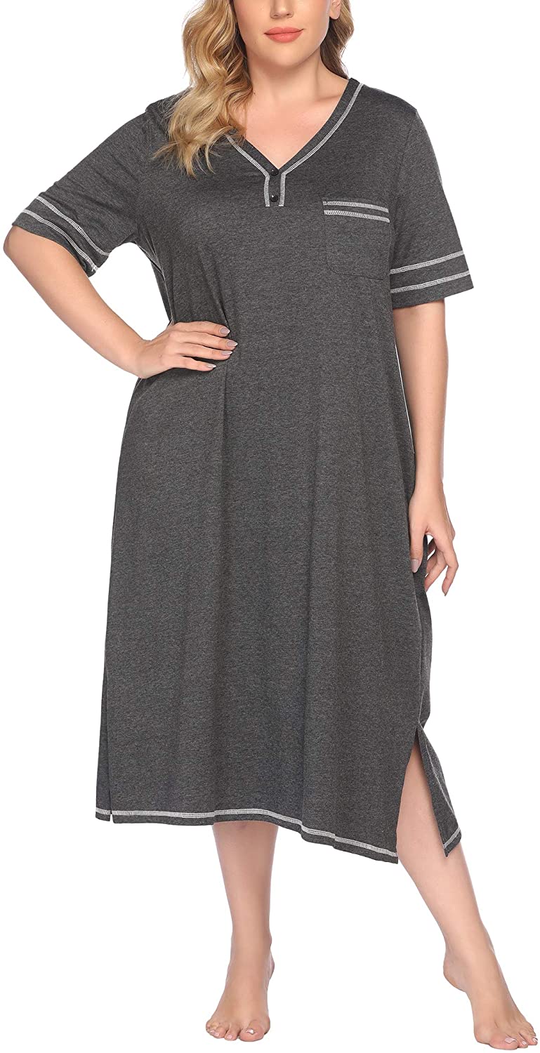 Price:$22.93 Women’s Plus Size Nightgown V Neck Cotton Sleepdress Casual Pocket Short Sleeve Sleepwear(16W-28W) : Clothing, Shoes & Jewelry
