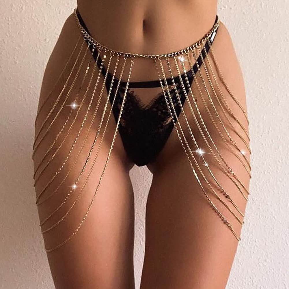 Price:$19.99 Party Crystal Waist Chain Gold Multi-layer Tassel Body Chains Thigh Chain Sexy Bikini Chain Jewelry Accessories Adjustable for Women and Girls : Clothing, Shoes & Jewelry