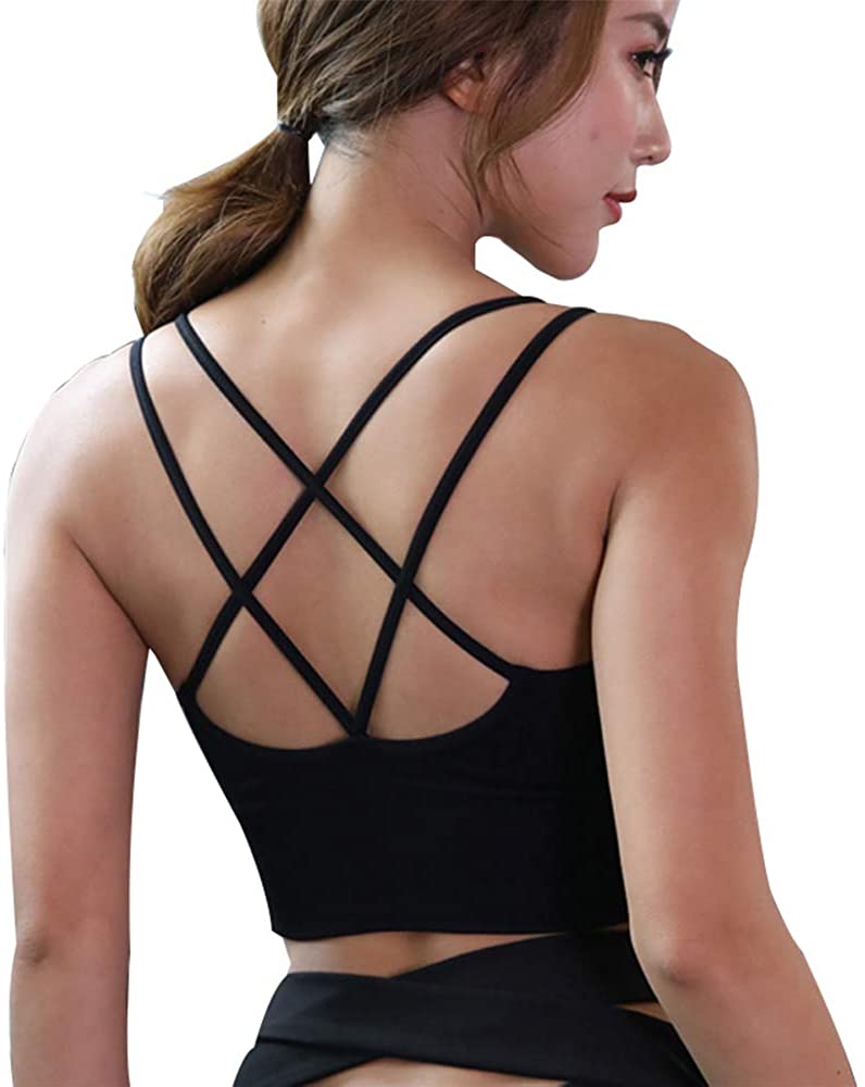 Price:$15.99 Cross Back Strappy Sports Bra Padded Wirefree Yoga Workout Bras at Amazon Women’s Clothing store