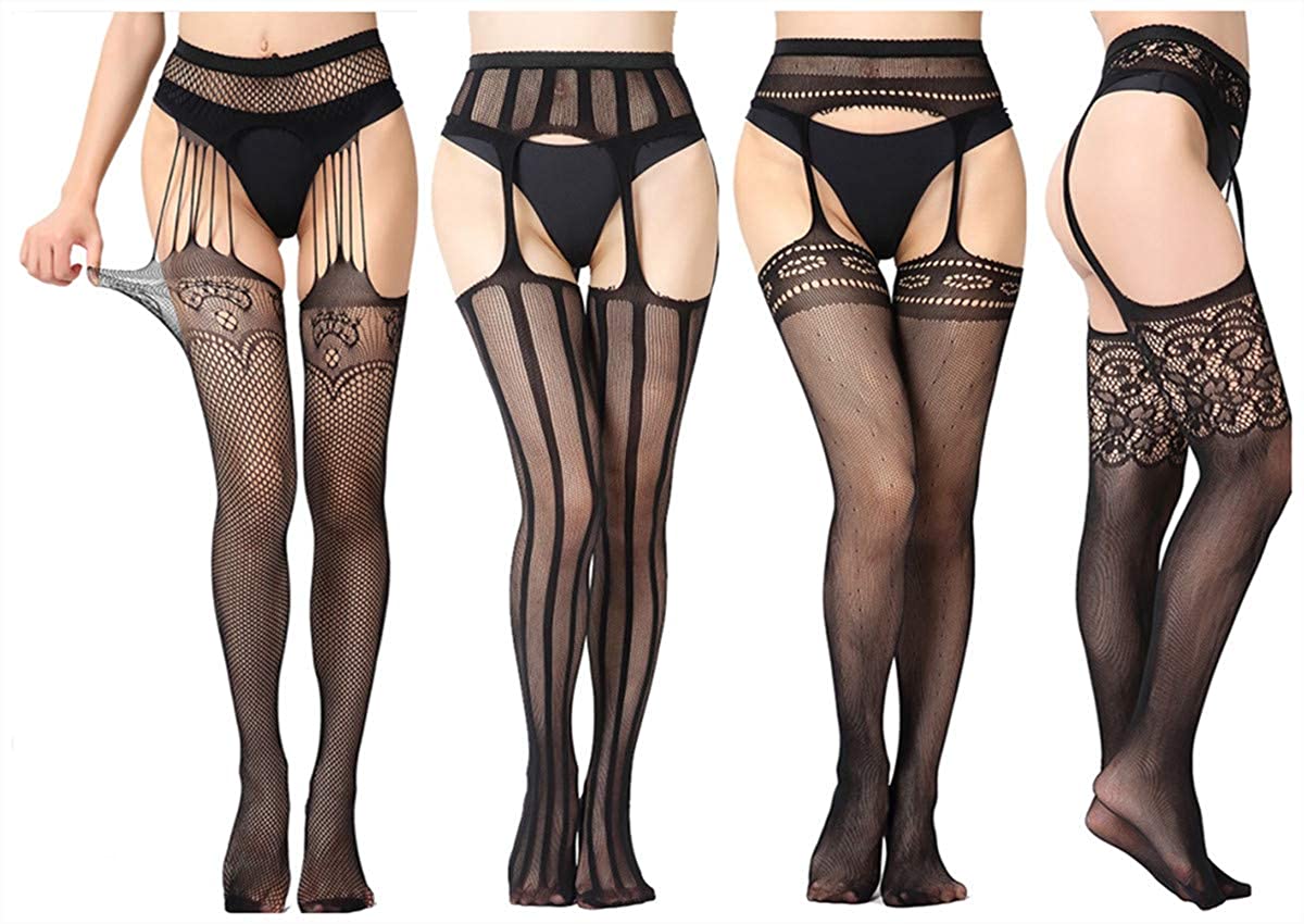 Price:$15.99 Up Pantyhose Fishnet Stockings Tights Lace Flowery Stockings for Sexy Women Thigh High Hosiery 4 Pairs at Amazon Women’s Clothing store