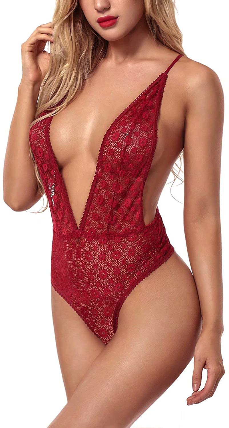 Price:$17.89 Women Lingerie One Piece Lace Teddy Plunging Bodysuit Crisscross Straps Nightwear Dark Red XXX-Large at Amazon Women’s Clothing store