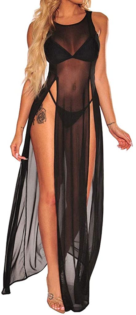 Price:$22.99 Women Sheer Mesh See Through Sexy High Split Bikini Swimsuit Cover Up Beach Long Maxi Dress Sundresses : Clothing, Shoes & Jewelry