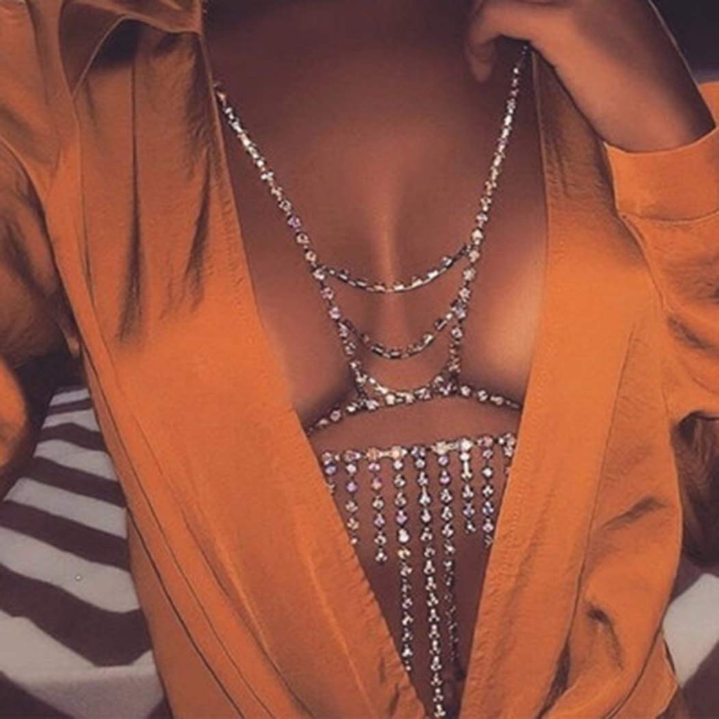 Price:$11.66 Layered Body Chains Silver Sexy Belly Chains Crystal Waist Chain Bra Bikini Body Chains Tassel Body Jewelry for Women and Girls : Clothing, Shoes & Jewelry