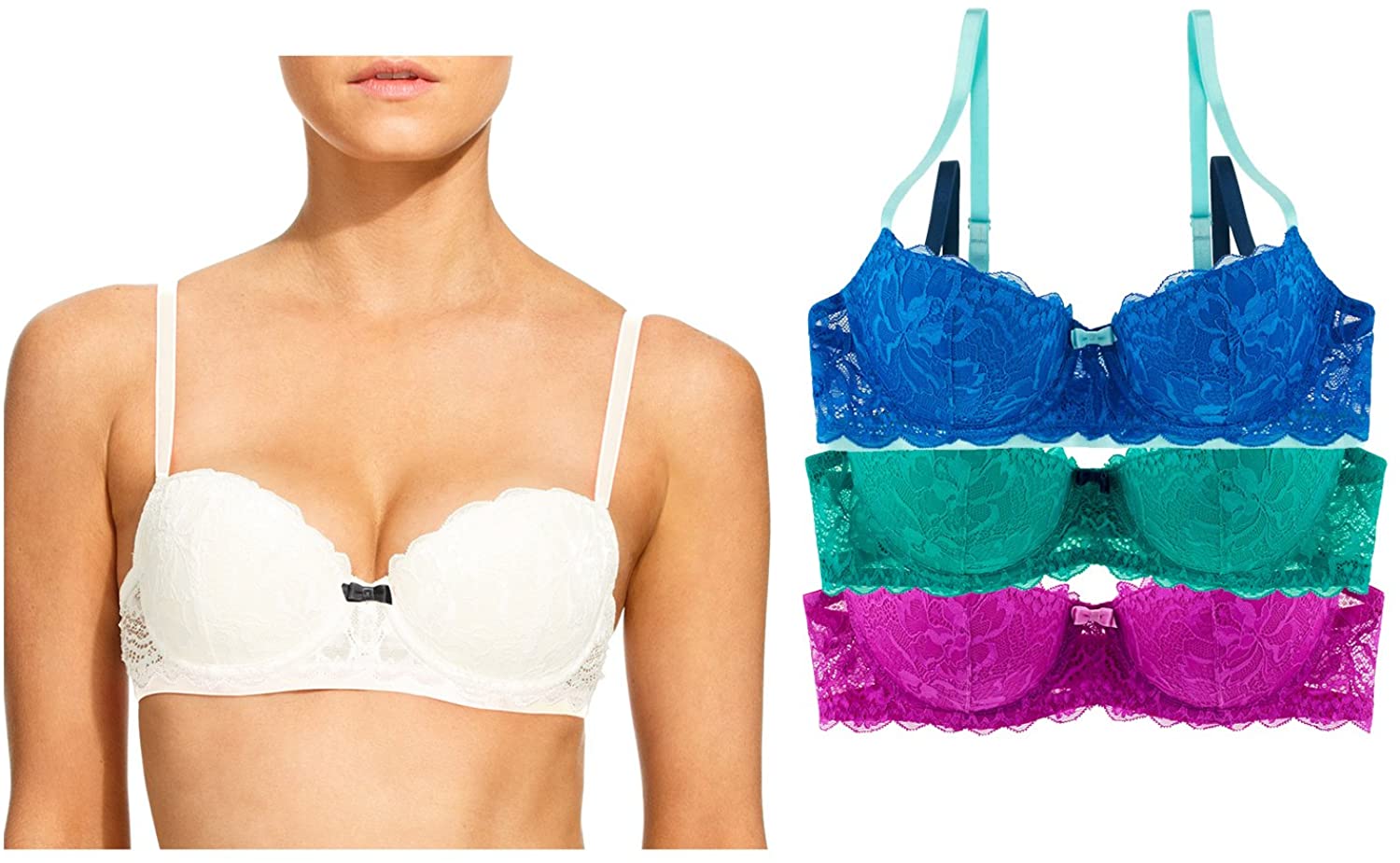 Price:$24.87 Women's Lace Balconette Push-up Bra 3 Piece Pack at Amazon Women’s Clothing store