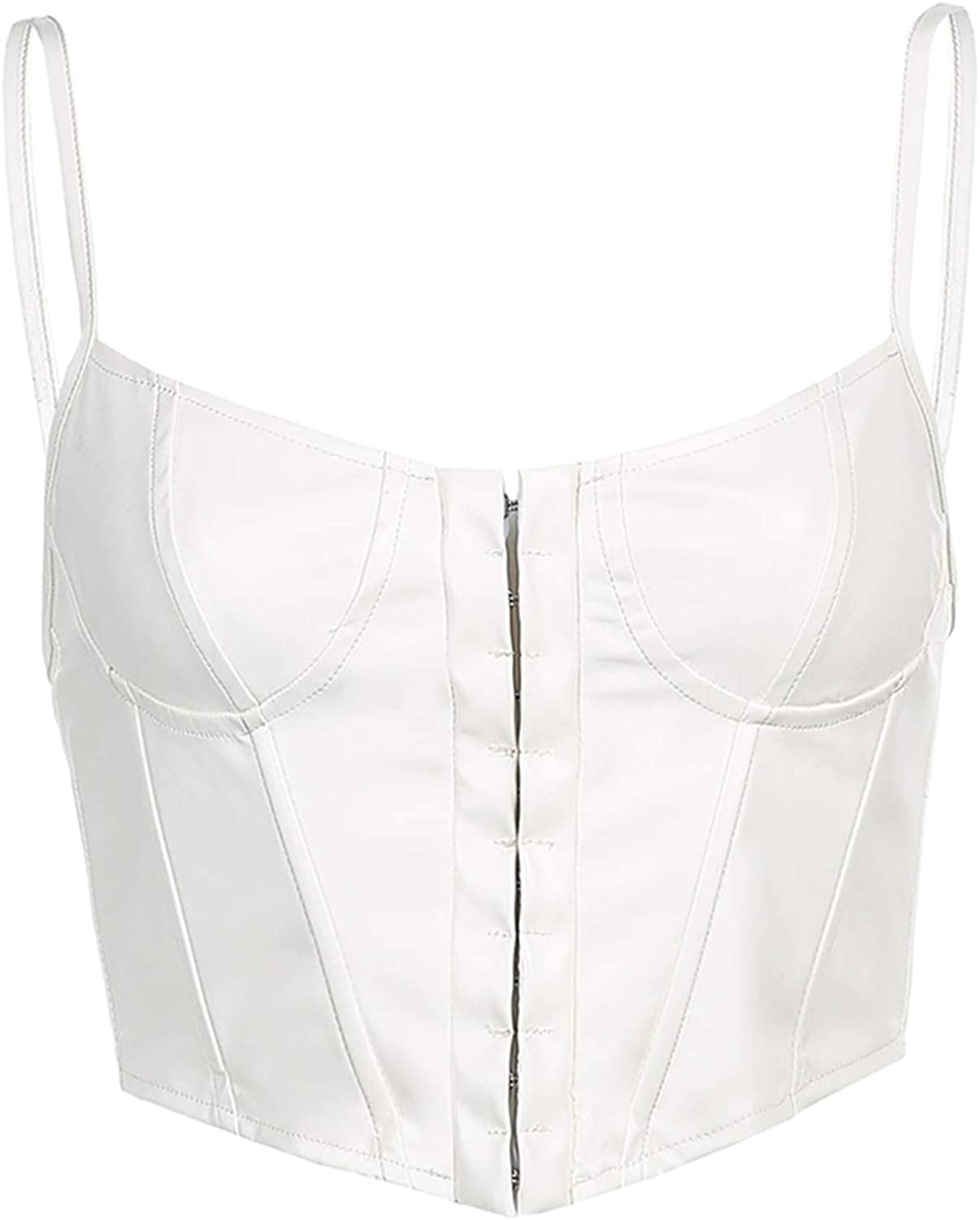 Price:$8.99 Straps Leather Crop Top for Women PU Corset Top Sexy Push Up Bustier Summer Tank Top Shirt at Amazon Women’s Clothing store