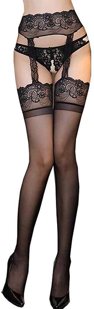 Price:$8.99 Womens Ultra-thin Lace Pattern Suspender Pantyhose Stockings Thigh High Socks Over Knee Socks Black (Black-05) at Amazon Women’s Clothing store