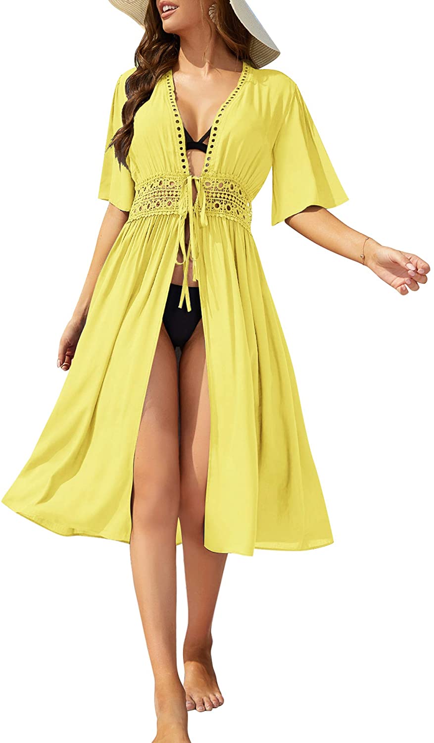 Price:$23.79 Women's Long Beach Kimono Cardigan Open Front Bikini Crochet Swimsuit Cover Up at Amazon Women’s Clothing store