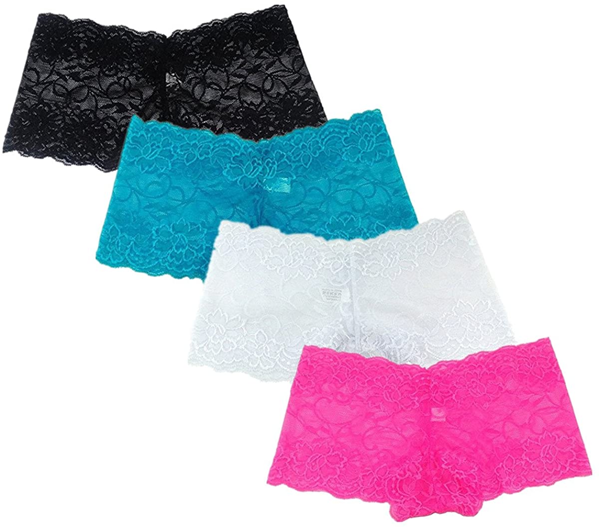 Price:$11.26 Sexy Lace Boyshorts Panties Cheeky Bikinis Underwear for Women 4 Pack at Amazon Women’s Clothing store