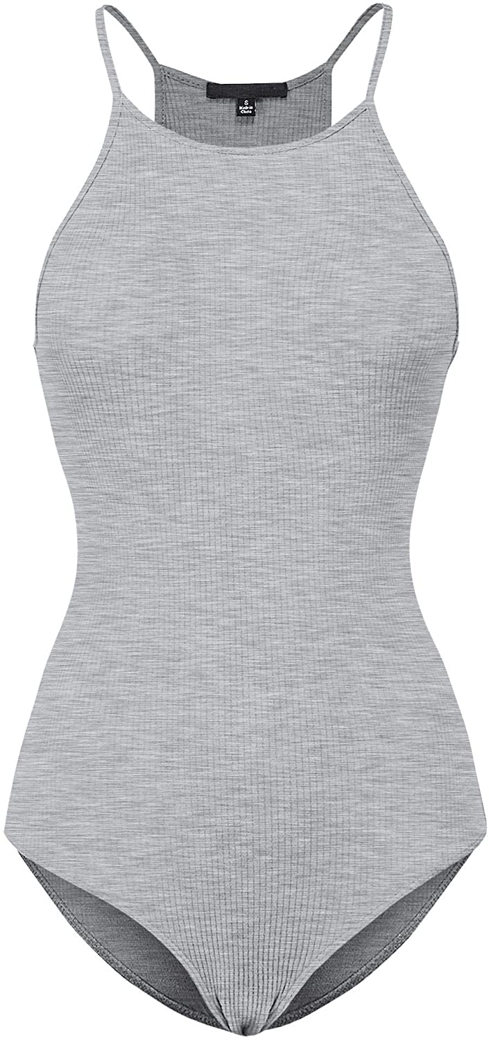 Price:$10.95 Women Basic Casual Sexy Ribbed Shapewear Leotard Racerback Halter Sleeveless Bodysuit Tank Top Shirt at Amazon Women’s Clothing store