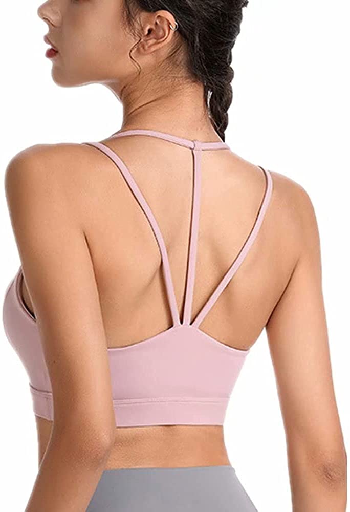 Price:$18.95 Strappy Sports Bra for Women Fitness Workout Wirefree Yoga Bra Tops at Amazon Women’s Clothing store