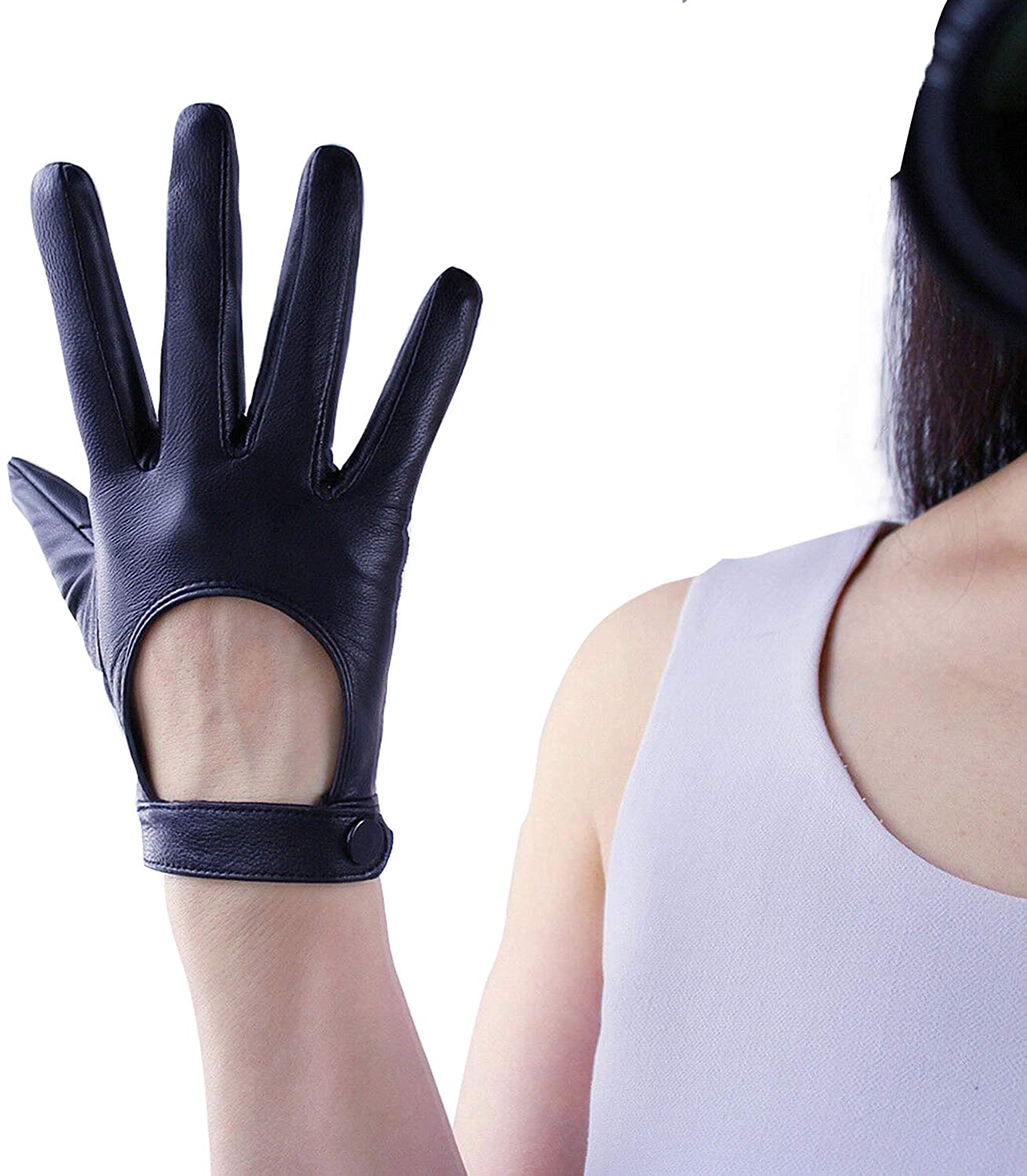 Price:$27.99 Women Sexy Leather Gloves Touchscreen Texting Genuine Sheepskin Cosplay Costume Driving Motorcycle Full Finger Gloves at Amazon Women’s Clothing store