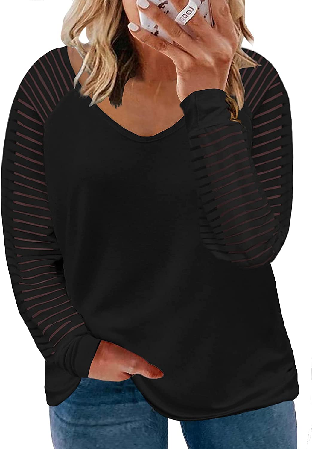 Price:$9.99 Sailed Womens Plus Size Tops Casual Long Sleeve V Neck/Crew Neck Striped Loose Fit Tunic Tops(1X-5X) at Amazon Women’s Clothing store