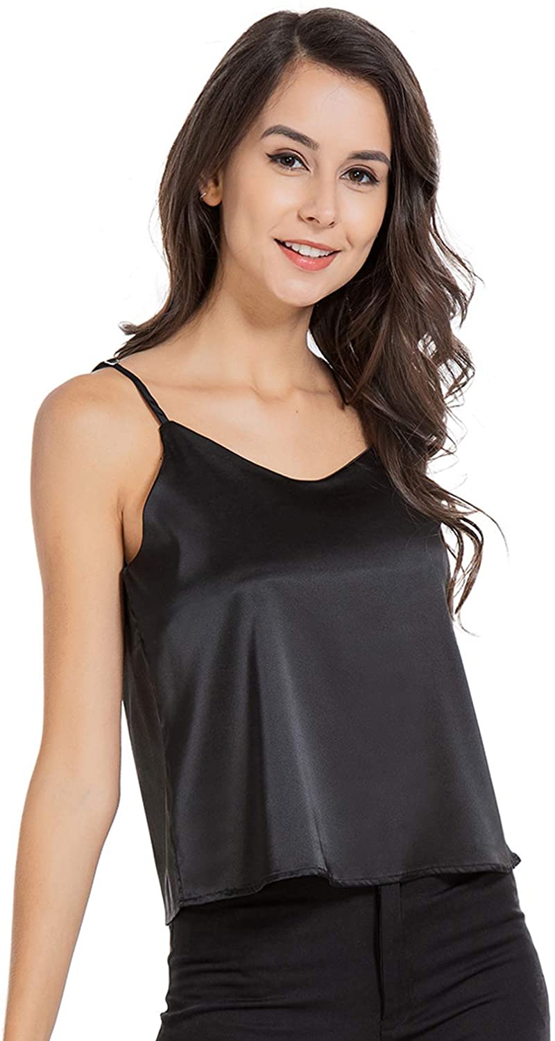 Price:$9.99 Silk Tank Top for Women Sexy V-Neck Satin Camisole with Soft Satin Sleeveless Tank Cami Top at Amazon Women’s Clothing store