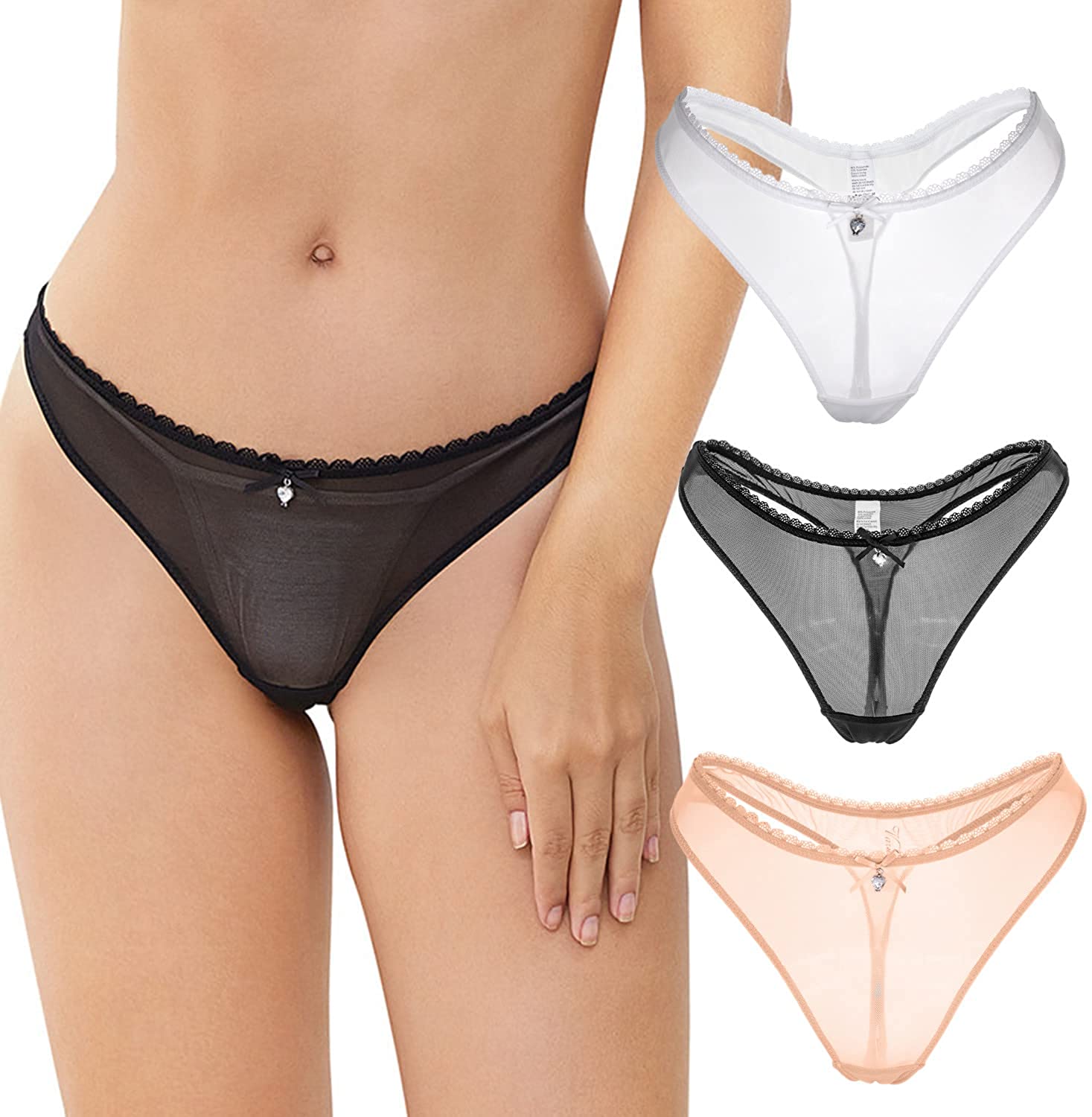 Price:$14.99 Women's Sexy Sheer Panties Thongs Mesh G-Strings Low Rise Brief Underwear, 3-Pack : Clothing, Shoes & Jewelry