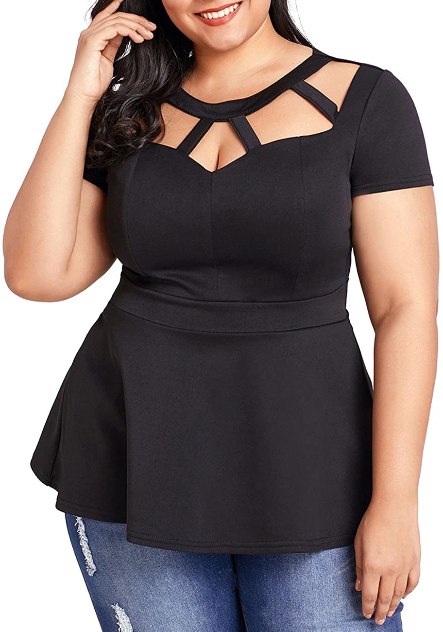 Price:$20.99 Women Plus Size Short Sleeve Flare Peplum Blouse Top at Amazon Women’s Clothing store