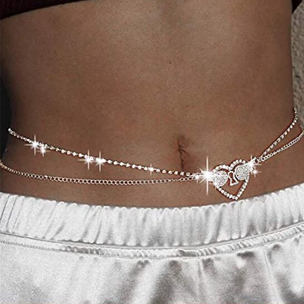 Price:$9.66 Crystal Heart Waist Chains Silver Rhinestone Belly Body Chain Layered Nightclub Body Accessories Sparkly Body Jewelry for Women and Girls : Clothing, Shoes & Jewelry