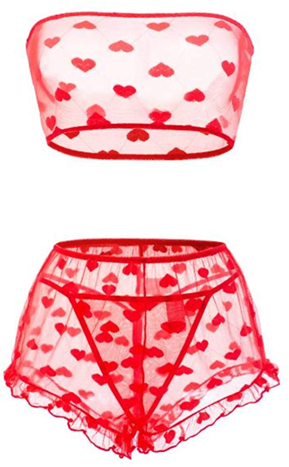 Price:$15.99 Lingerie Set Stretchy Lace Bandeau Bra Top Underwear with Shorts and Thong Size S-XXL: Clothing, Shoes & Jewelry
