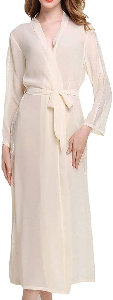 Price:$19.99 Womens Sexy Sheer Bridal Sleepwear Lace Lingerie Long Kimono Robes Champagne at Amazon Women’s Clothing store