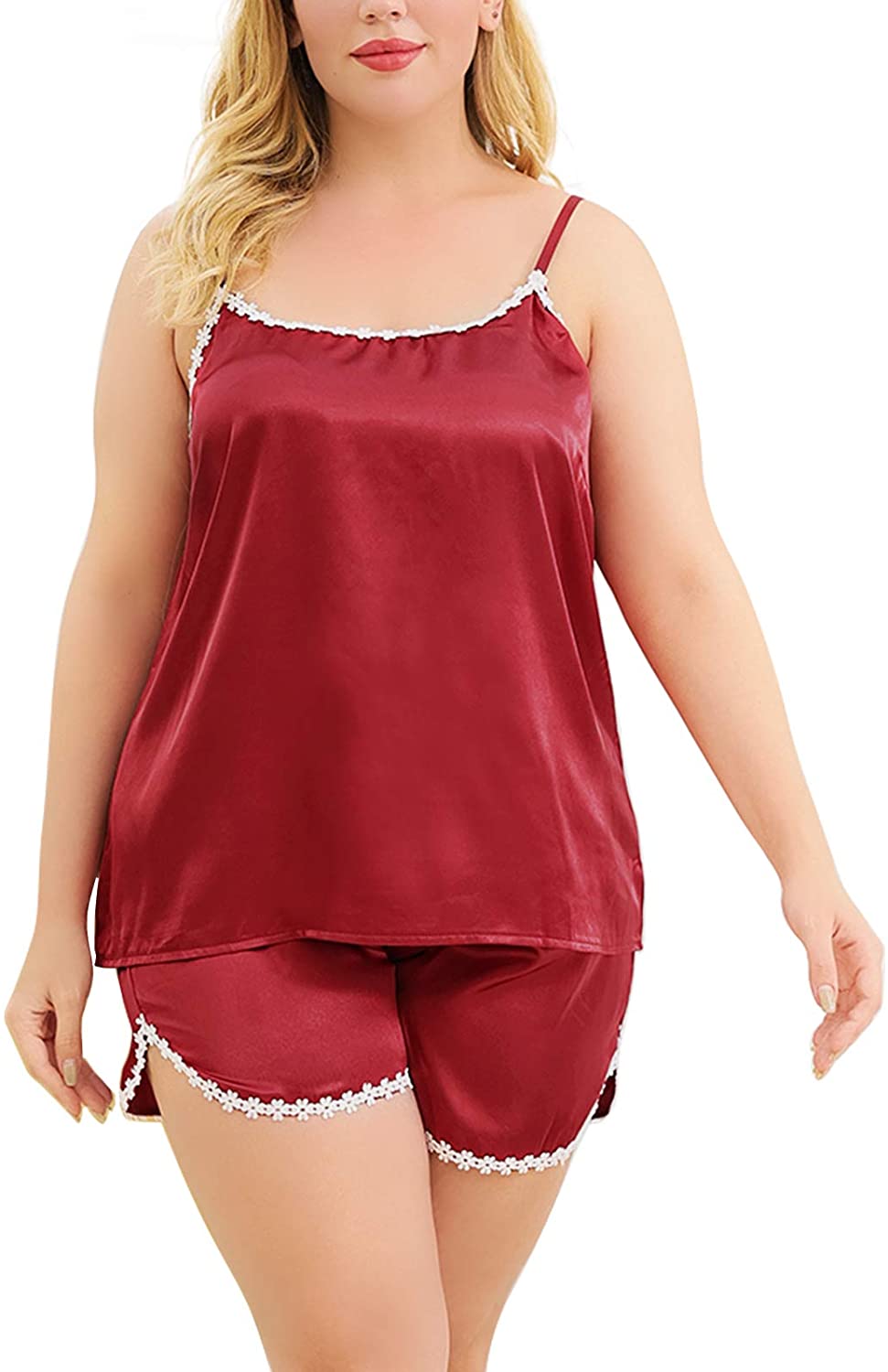 Price:$19.99 Women' s Plus Size Pajama Set Sleeveless Top Silky nightwear CEL106 at Amazon Women’s Clothing store