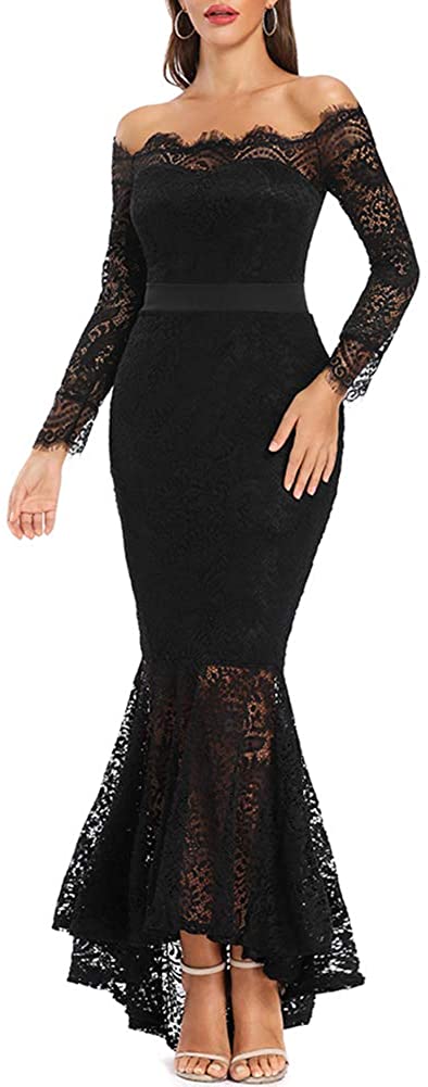 Price:$43.99 Women's Floral Lace Long Sleeve Off Shoulder Wedding Mermaid Dress at Amazon Women’s Clothing store