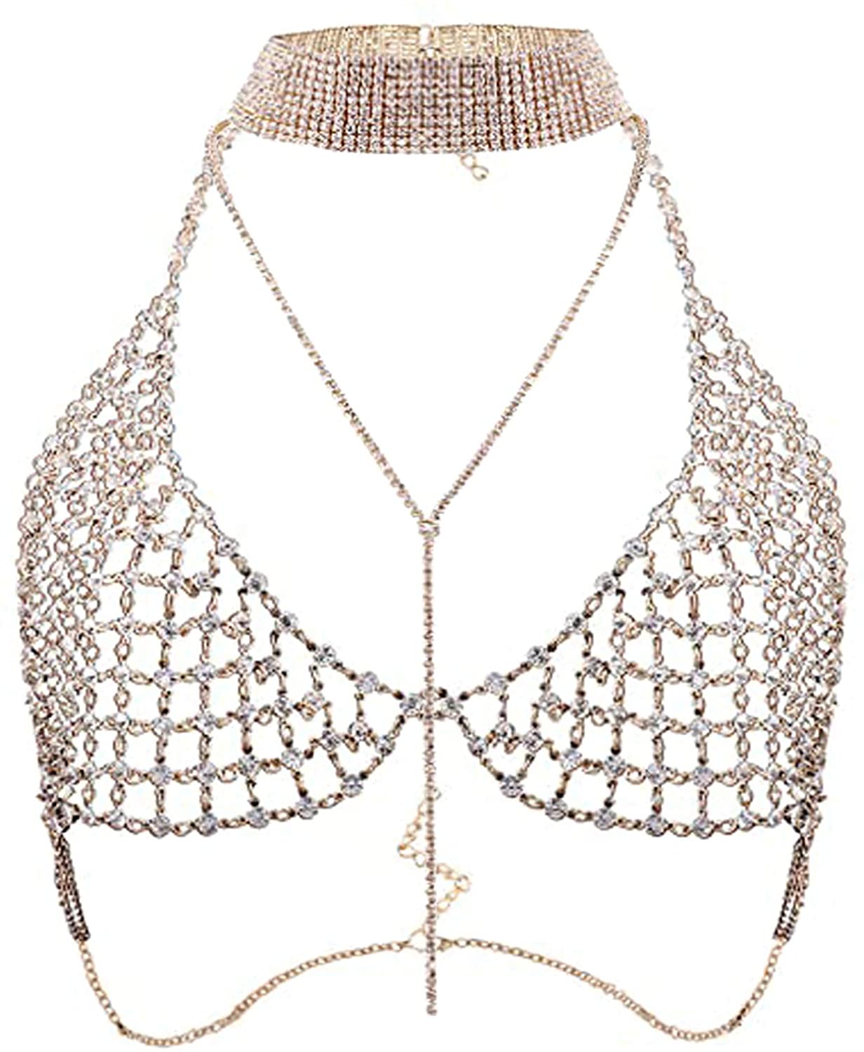 Price:$30.58 Rhinestones Choker Sexy Crystal Body Jewelry Bra Design Summer Beach Necklace Set Jewelry: Clothing, Shoes & Jewelry