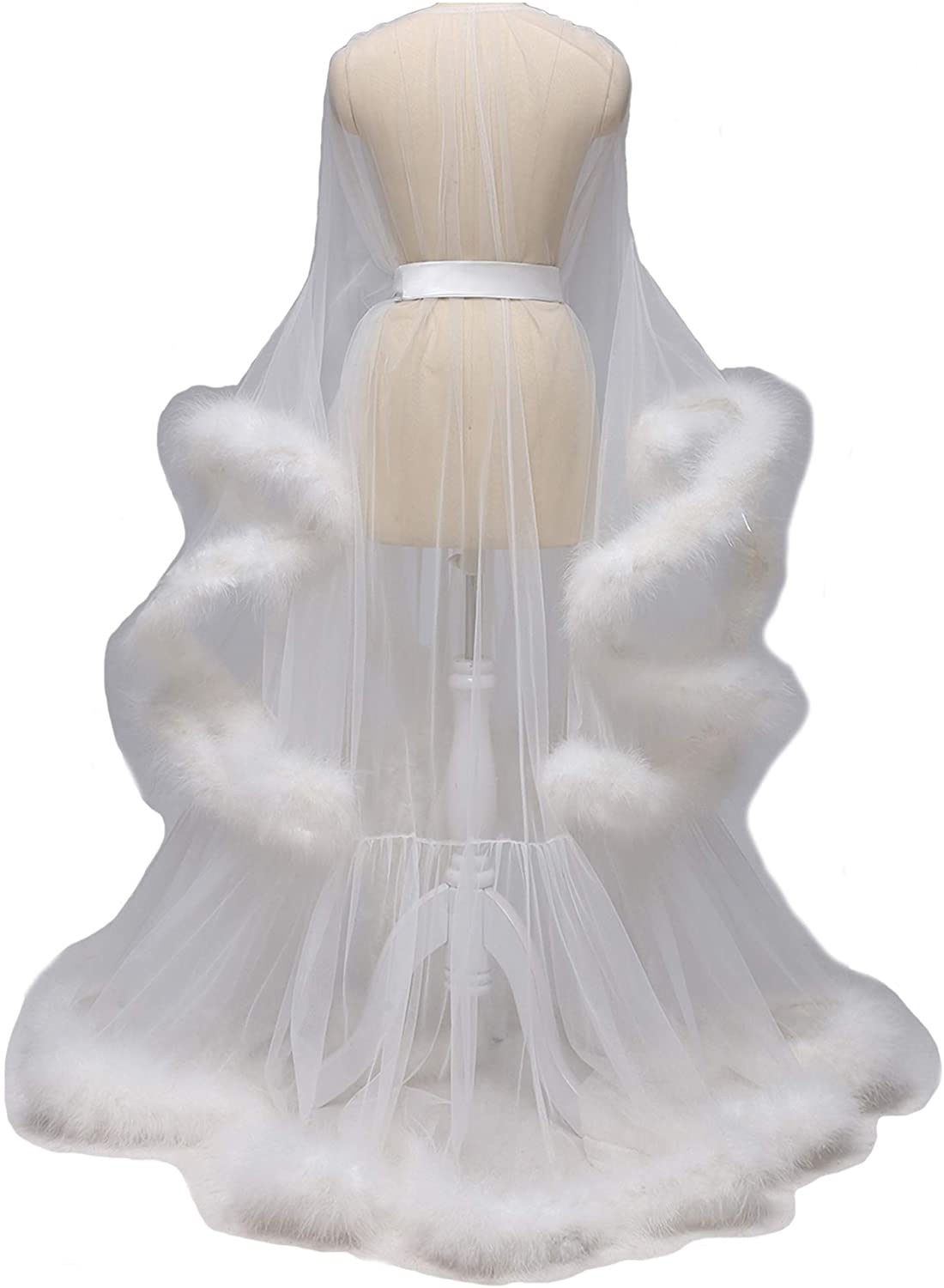 Price:$56.38 Wedding Sexy Feather Robe Bridal Upgraded Illusion Tulle Long Scarf New Custom Made at Amazon Women’s Clothing store