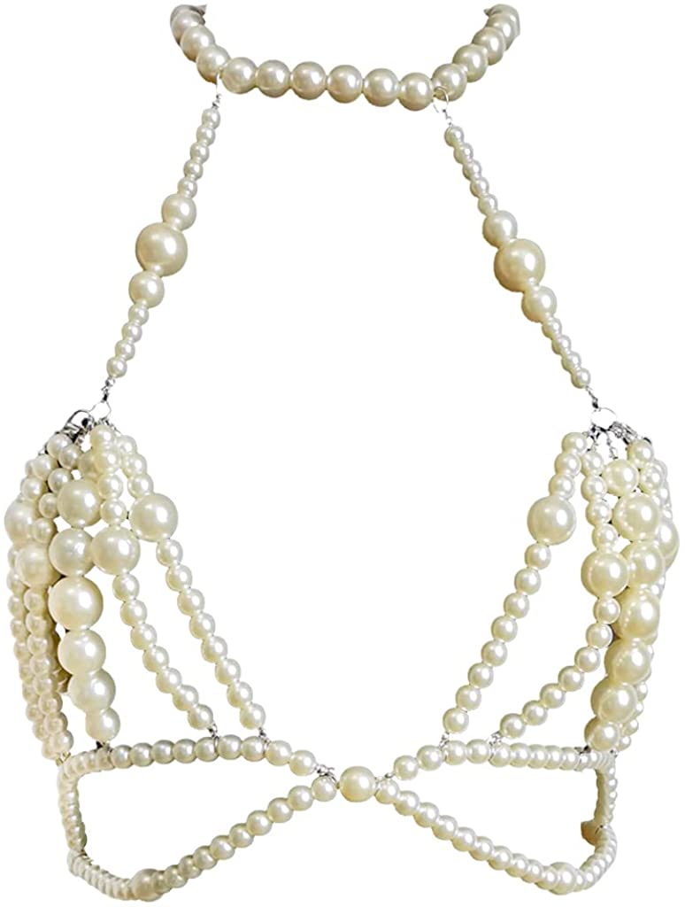 Price:$33.99 Pearl Body Chain Bra, Fashion Shoulder Necklaces Bra, Body Jewelry Adjustable Size Pearl Chain : Clothing, Shoes & Jewelry