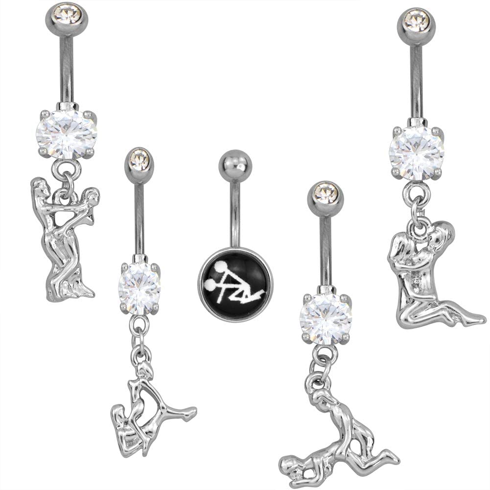 Price:$12.99 - Kama Sutra Sex Position Nasty Surgical Steel Belly Button Dangle Ring 14 Gauge 3/8 Inch Barbell B62: Clothing, Shoes & Jewelry