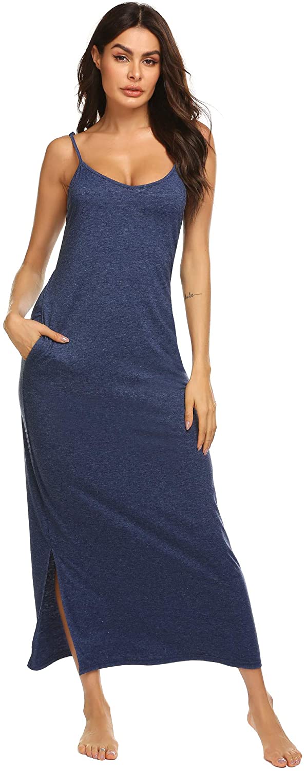 Price:$19.99 Nightgowns for Women Cotton Spaghetti Strap Slit Maxi Dress S-XXL at Amazon Women’s Clothing store