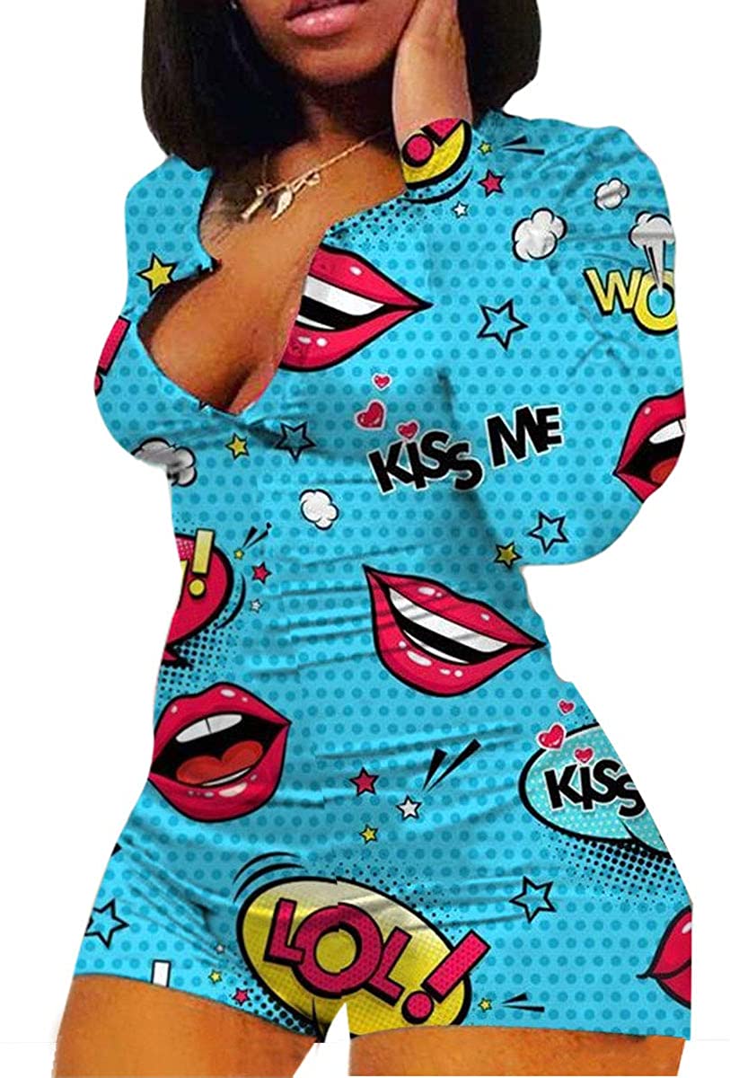 Price:$4.99 Long Sleeve Jumpsuit Button Elastic Bodysuit Rompers Sexy Lady Sleepweer Pajamas Set : Clothing, Shoes & Jewelry