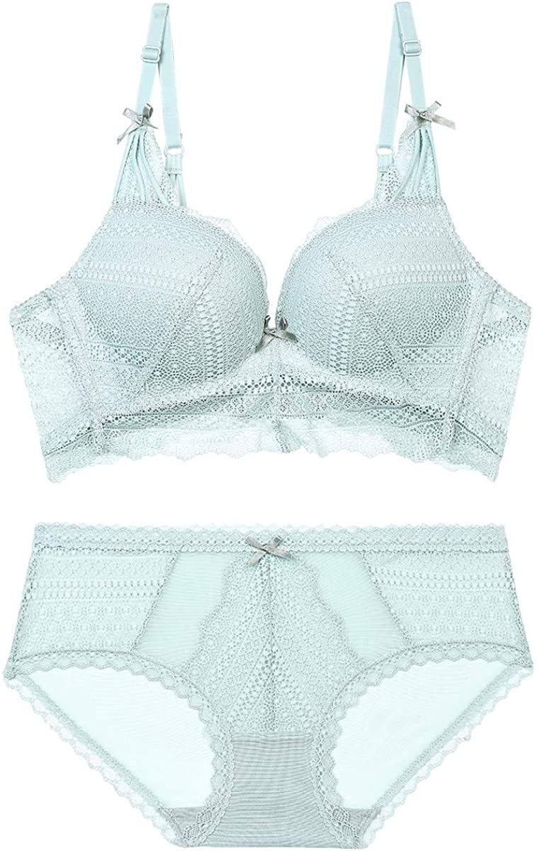 Price:$17.95 Women's Floral Lace Soft Bralette Wirefree Push Up Lingerie Bra and Panty Set 2 Pieces at Amazon Women’s Clothing store