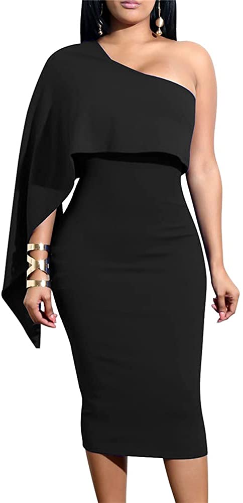 Price:$19.99 Women's Summer Sexy One Shoulder Ruffle Bodycon Midi Cocktail Dress : Clothing, Shoes & Jewelry