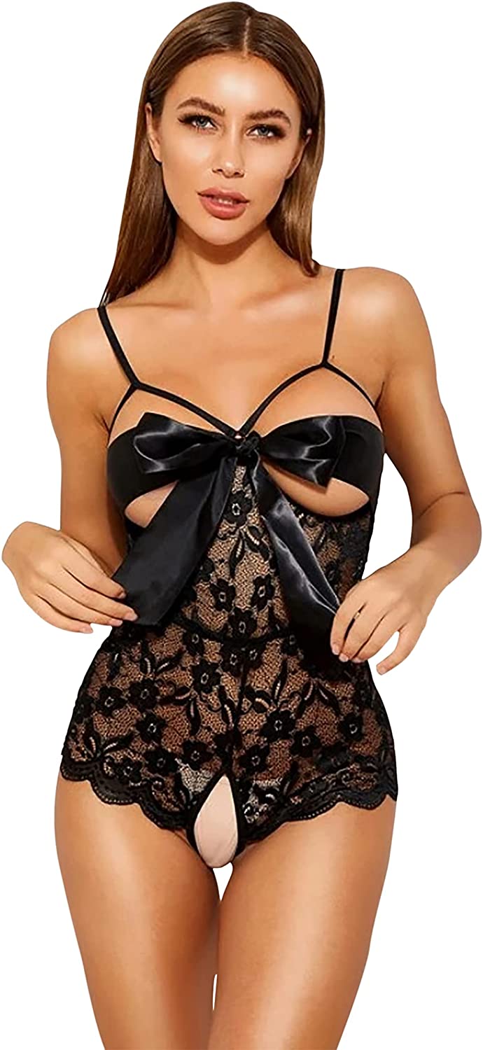 Price:$17.49 lace Teddy lingerie Self knot front One piece lingerie Lace Bodysuit Babydoll at Amazon Women’s Clothing store