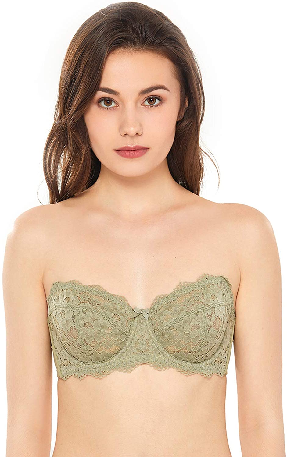 Price:$20.95 Women's Strapless Plus Size Underwire Lace Unlined Balconette Bra at Amazon Women’s Clothing store