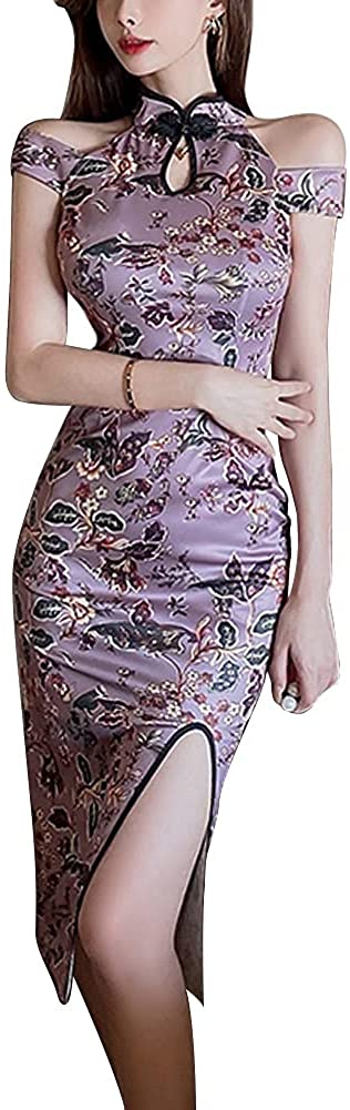 Price:$19.88 Floral Print White Bodycon Qipao Dress Lace Trim Sleeveless Keyhole High Slit Mini Cheongsam Party Cocktail Dress at Amazon Women’s Clothing store