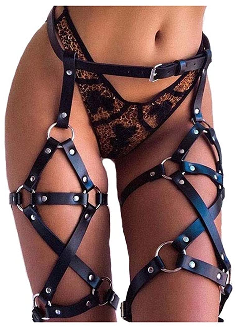 Price:$16.66 Punk Body Chain Leather Garters Belt Fashion Body Belt Chain Party Black Adjustable Waist Cage for Women at Amazon Women’s Clothing store