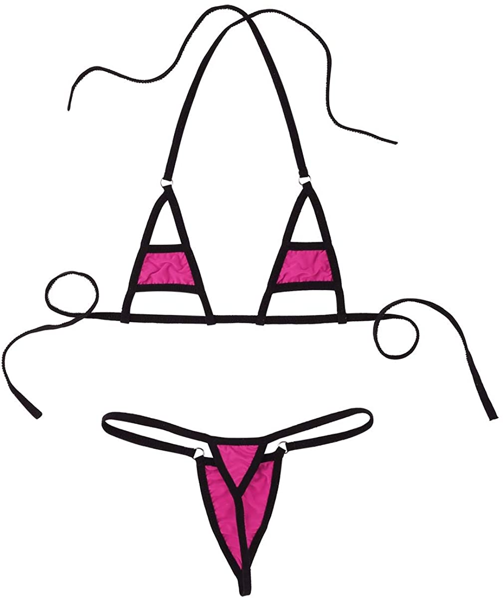 Price:$18.95 Women's Shiny Metallic Micro Bikini Swimsuit Triangle Bathing Two Pieces Swimsuit Bikini Set Rose Red One Size: Clothing, Shoes & Jewelry