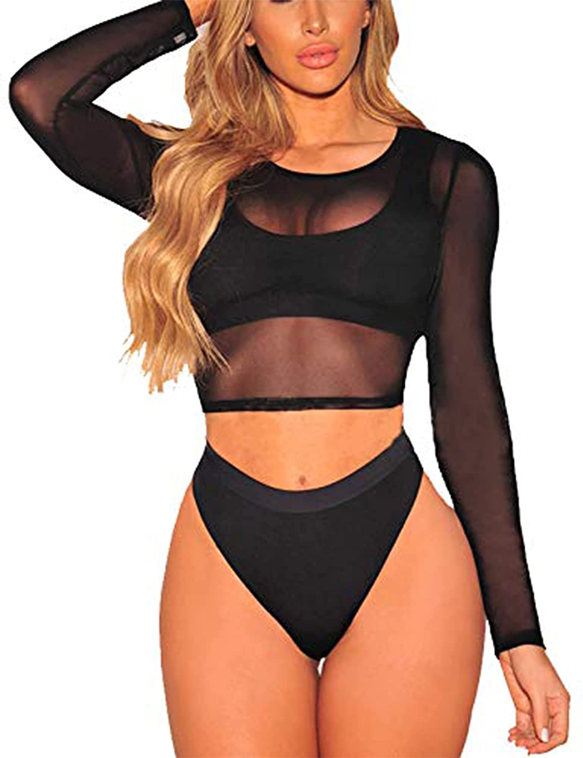 Price:$9.99 Crop Top for Women Mesh Tee Shirt Plus Size Sheer Blouse Long/Short Sleeve S-4XL at Amazon Women’s Clothing store