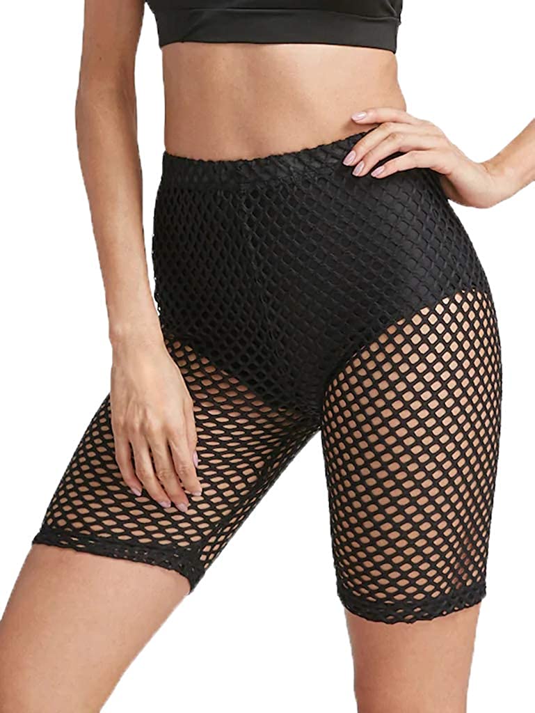 Price:$15.80 Women's Elastic Fishnet High Waisted Biker Shorts See Through Clubwear Short Leggings : Clothing, Shoes & Jewelry