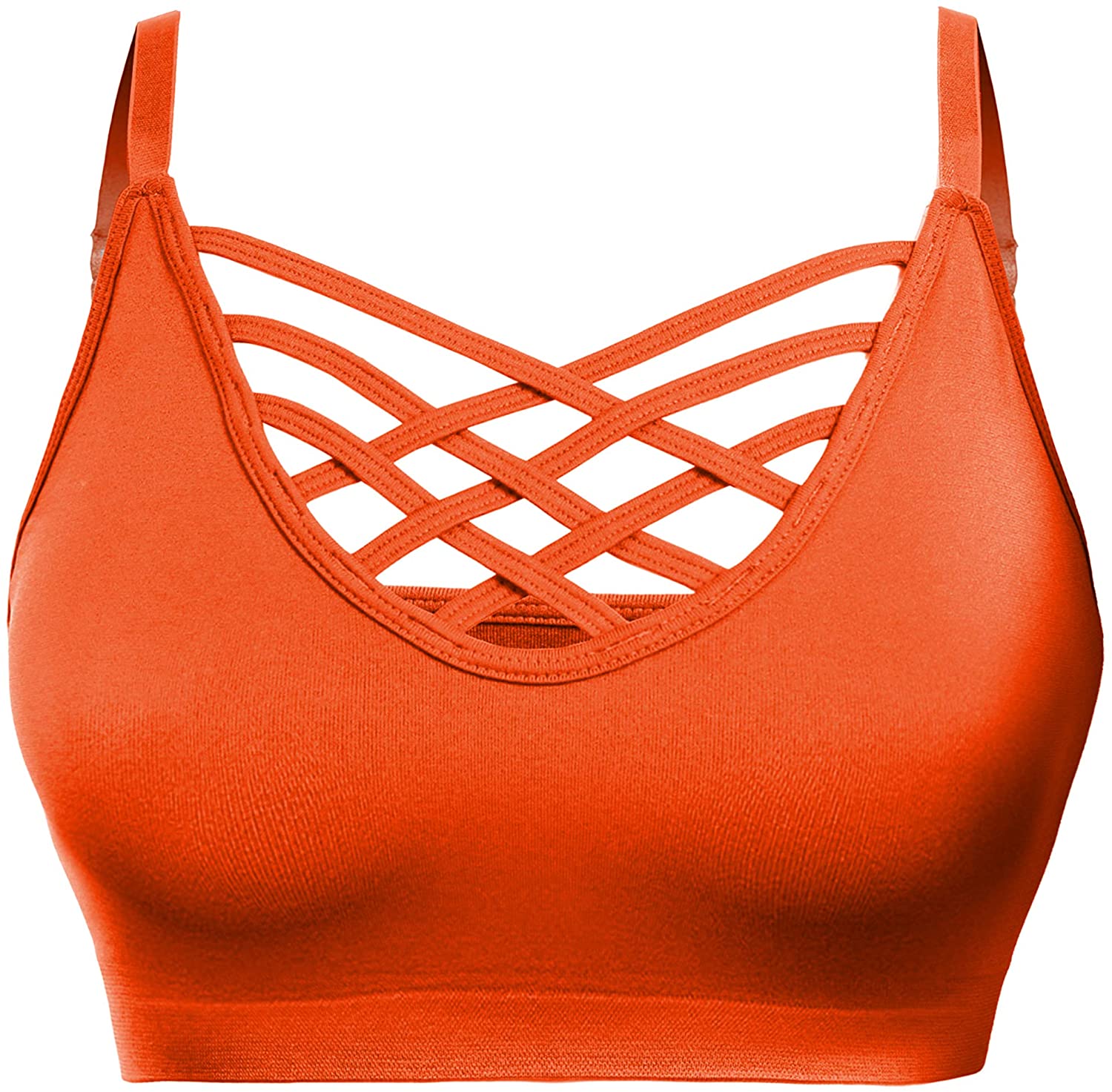Price:$9.99 Womens Comfort Cami Crop Top Seamless Crisscross Front Strappy NO Padded Bralette Sports Bra Top (S~3XL) at Amazon Women’s Clothing store