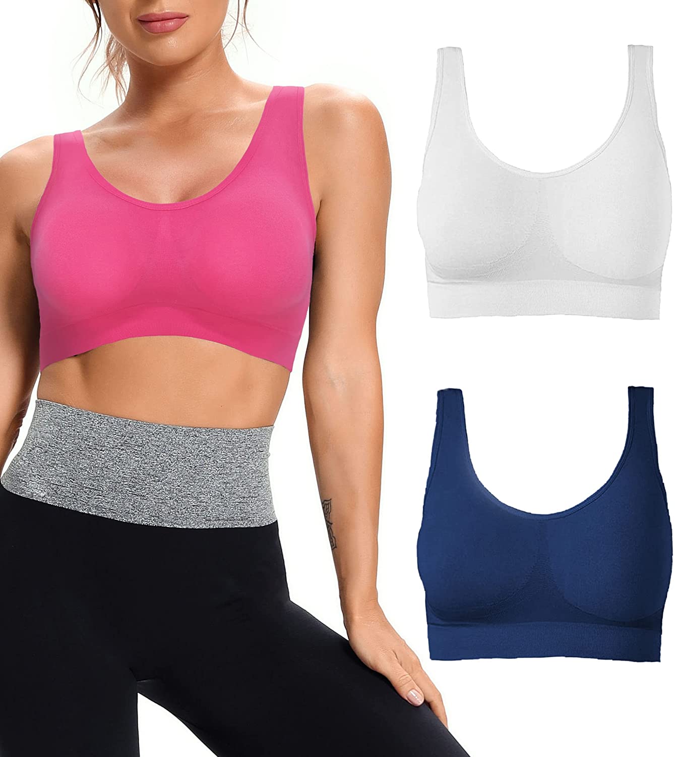Price:$16.99 Women Low Impact Sport Bra Wirefree Seamless Padded Yoga Bra for Workout Gym Activewear Sleep 3 Pack at Amazon Women’s Clothing store