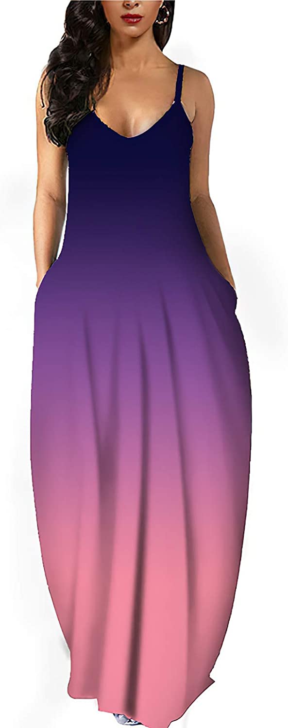 Price:$28.99 Women's Casual Maxi Dress Tie Dye Sexy Stripe V-Neck Sleeveless Long Dress at Amazon Women’s Clothing store