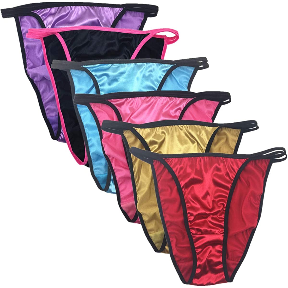 Price:$23.98 Star 6 Pack Women's Sexy Satin String Bikini Underwear Shine Smooth Underwear : Clothing, Shoes & Jewelry